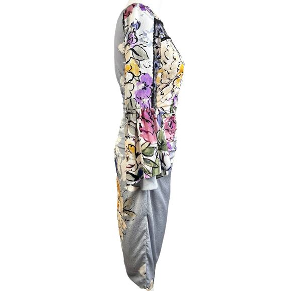 Tracy Reese Womens Size 0 Floral Lace 3/4 Sleeve Ruched Sheath Dress Grey Violet - Picture 6 of 16